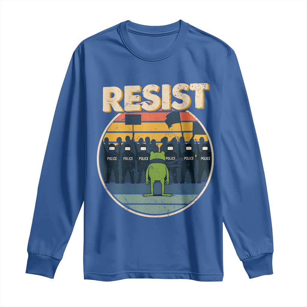 Frog Resist Long Sleeve Shirt Portland Frog Activist Protest Retro Sunset TS11 Royal Blue Print Your Wear