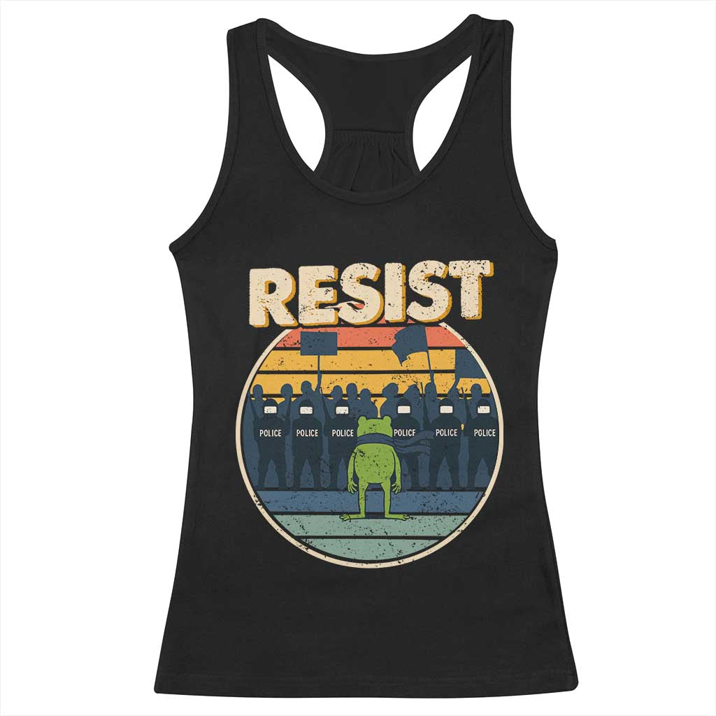 Frog Resist Racerback Tank Top Portland Frog Activist Protest Retro Sunset TS11 Black Print Your Wear