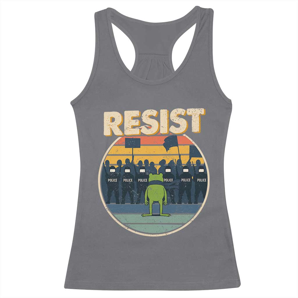 Frog Resist Racerback Tank Top Portland Frog Activist Protest Retro Sunset TS11 Charcoal Print Your Wear