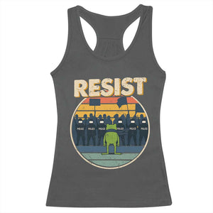 Frog Resist Racerback Tank Top Portland Frog Activist Protest Retro Sunset TS11 Dark Heather Print Your Wear