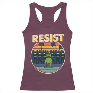Frog Resist Racerback Tank Top Portland Frog Activist Protest Retro Sunset TS11 Maroon Print Your Wear