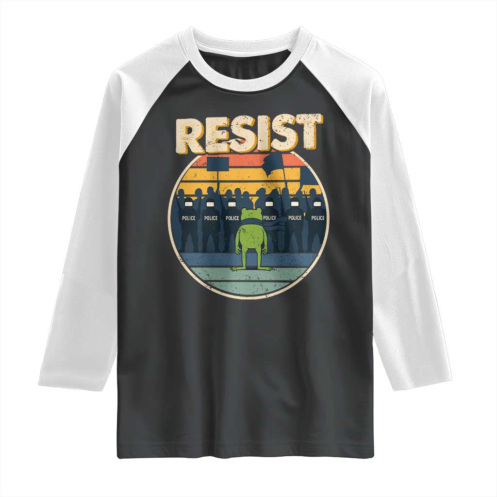 Frog Resist Raglan Shirt Portland Frog Activist Protest Retro Sunset TS11 Black White Print Your Wear