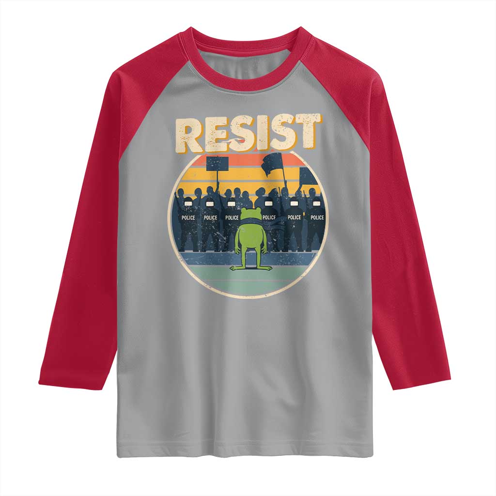 Frog Resist Raglan Shirt Portland Frog Activist Protest Retro Sunset TS11 Sport Gray Red Print Your Wear