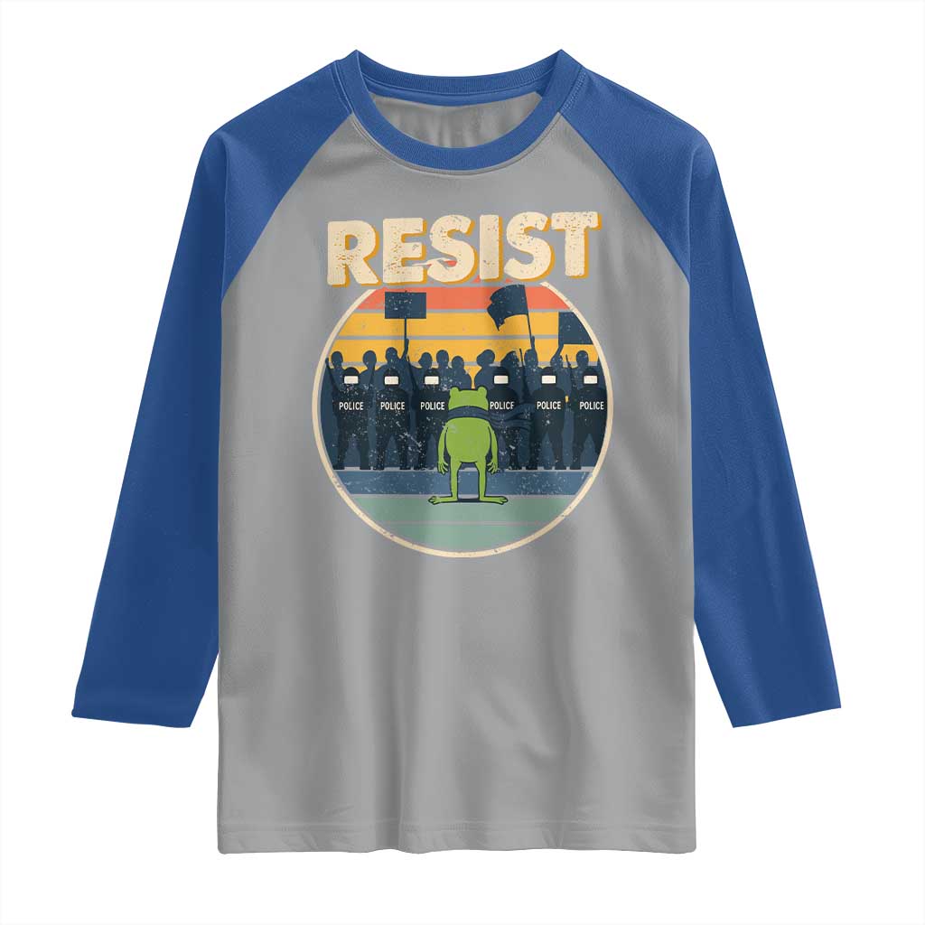 Frog Resist Raglan Shirt Portland Frog Activist Protest Retro Sunset TS11 Sport Gray Royal Print Your Wear