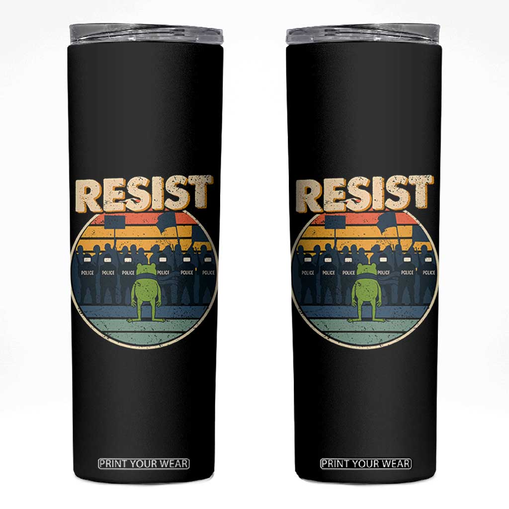 Frog Resist Skinny Tumbler Portland Frog Activist Protest Retro Sunset TS11 Black Print Your Wear