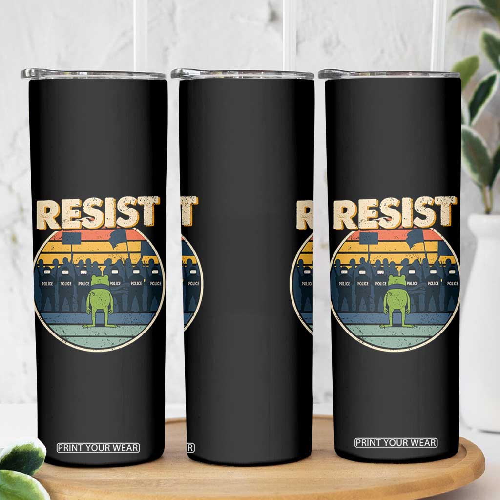 Frog Resist Skinny Tumbler Portland Frog Activist Protest Retro Sunset TS11 Print Your Wear