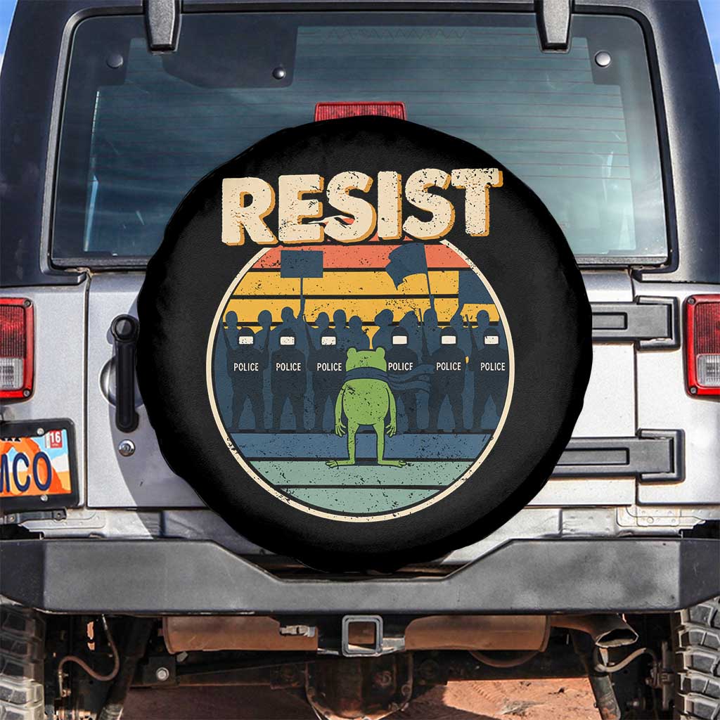 Frog Resist Spare Tire Cover Portland Frog Activist Protest Retro Sunset TS11 No hole Black Print Your Wear