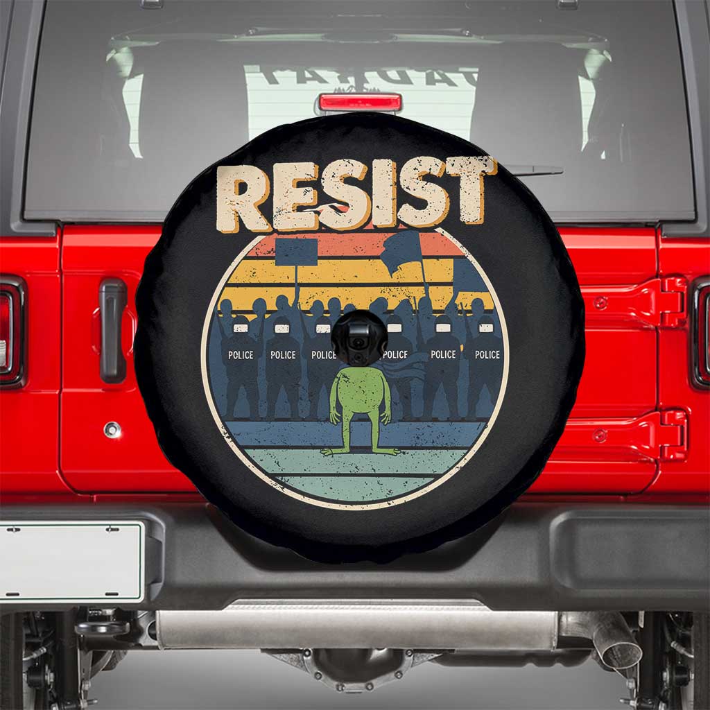 Frog Resist Spare Tire Cover Portland Frog Activist Protest Retro Sunset TS11 Black Print Your Wear