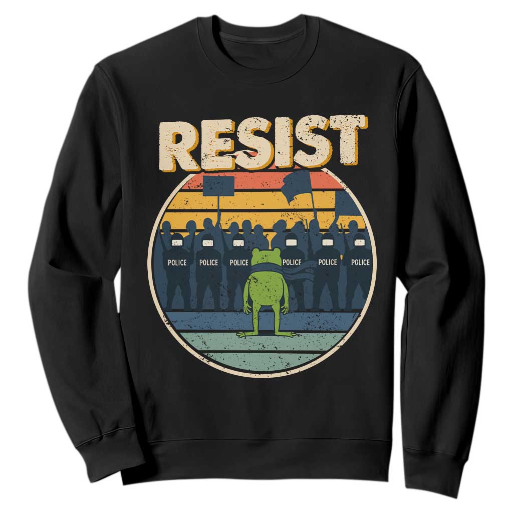 Frog Resist Sweatshirt Portland Frog Activist Protest Retro Sunset TS11 Black Print Your Wear