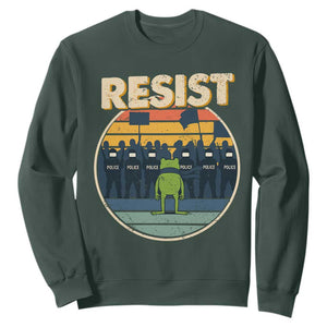 Frog Resist Sweatshirt Portland Frog Activist Protest Retro Sunset TS11 Dark Forest Green Print Your Wear