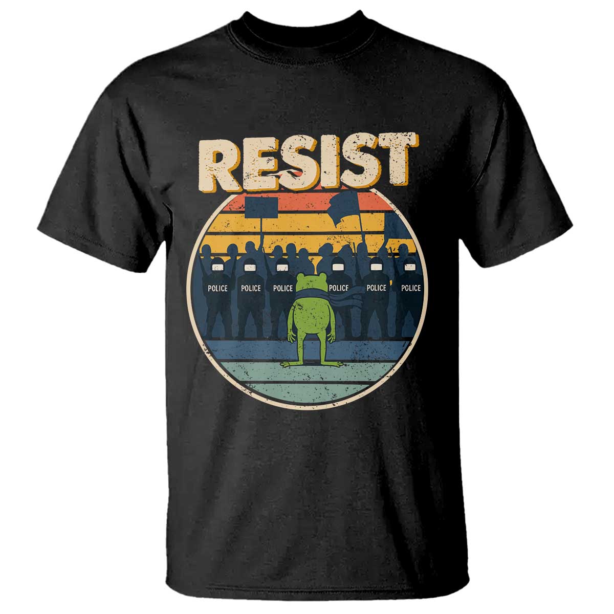 Frog Resist T Shirt Portland Frog Activist Protest Retro Sunset TS11 Black Print Your Wear