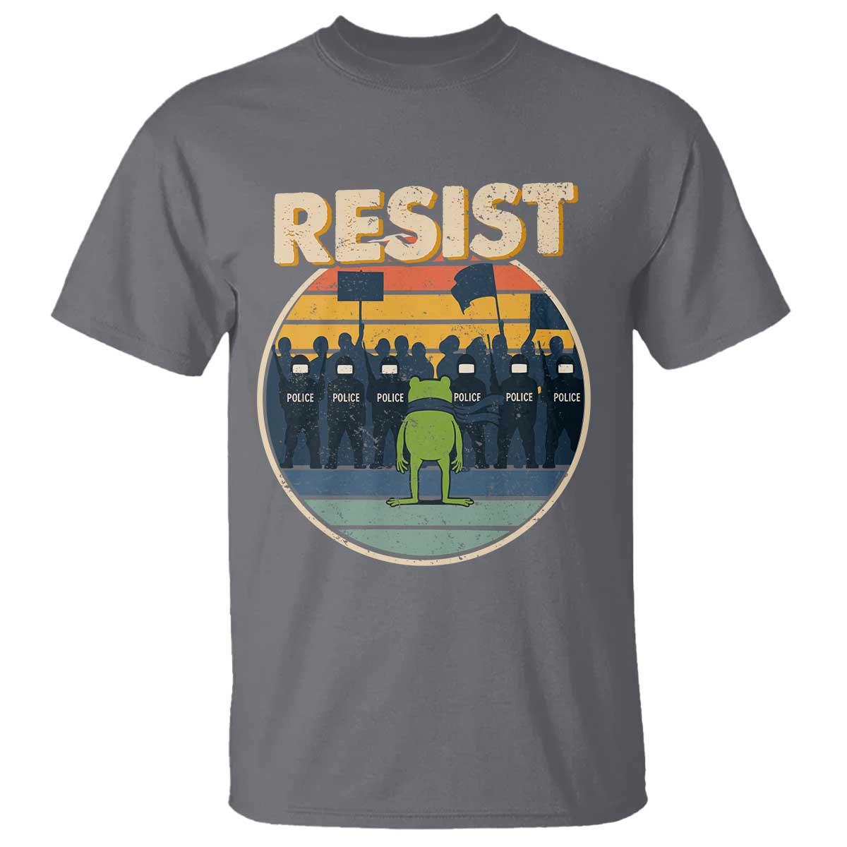Frog Resist T Shirt Portland Frog Activist Protest Retro Sunset TS11 Charcoal Print Your Wear