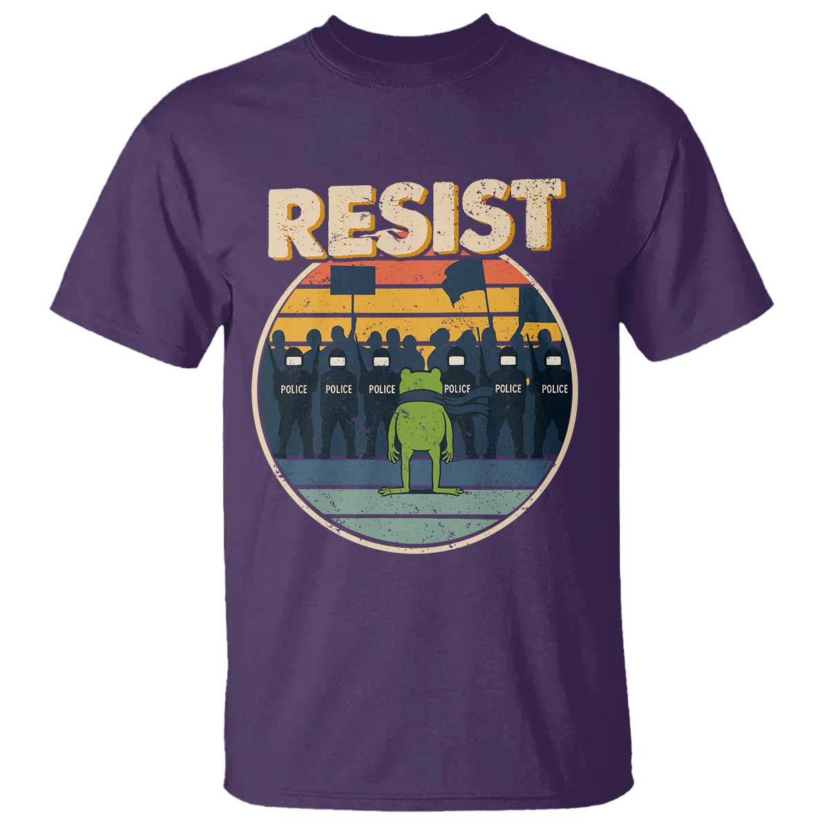 Frog Resist T Shirt Portland Frog Activist Protest Retro Sunset TS11 Purple Print Your Wear