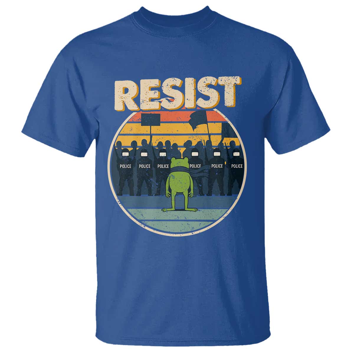 Frog Resist T Shirt Portland Frog Activist Protest Retro Sunset TS11 Royal Blue Print Your Wear
