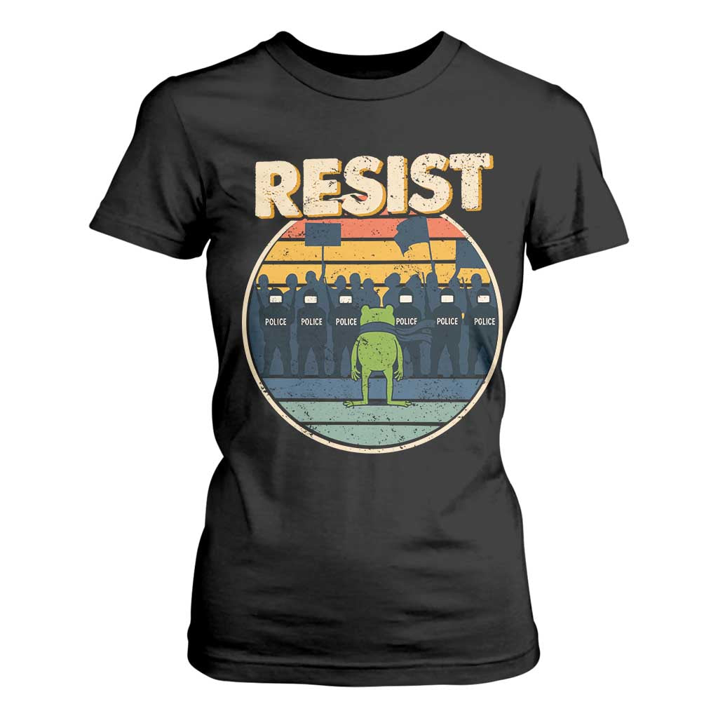 Frog Resist T Shirt For Women Portland Frog Activist Protest Retro Sunset TS11 Black Print Your Wear