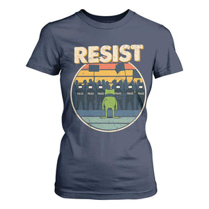 Frog Resist T Shirt For Women Portland Frog Activist Protest Retro Sunset TS11 Navy Print Your Wear