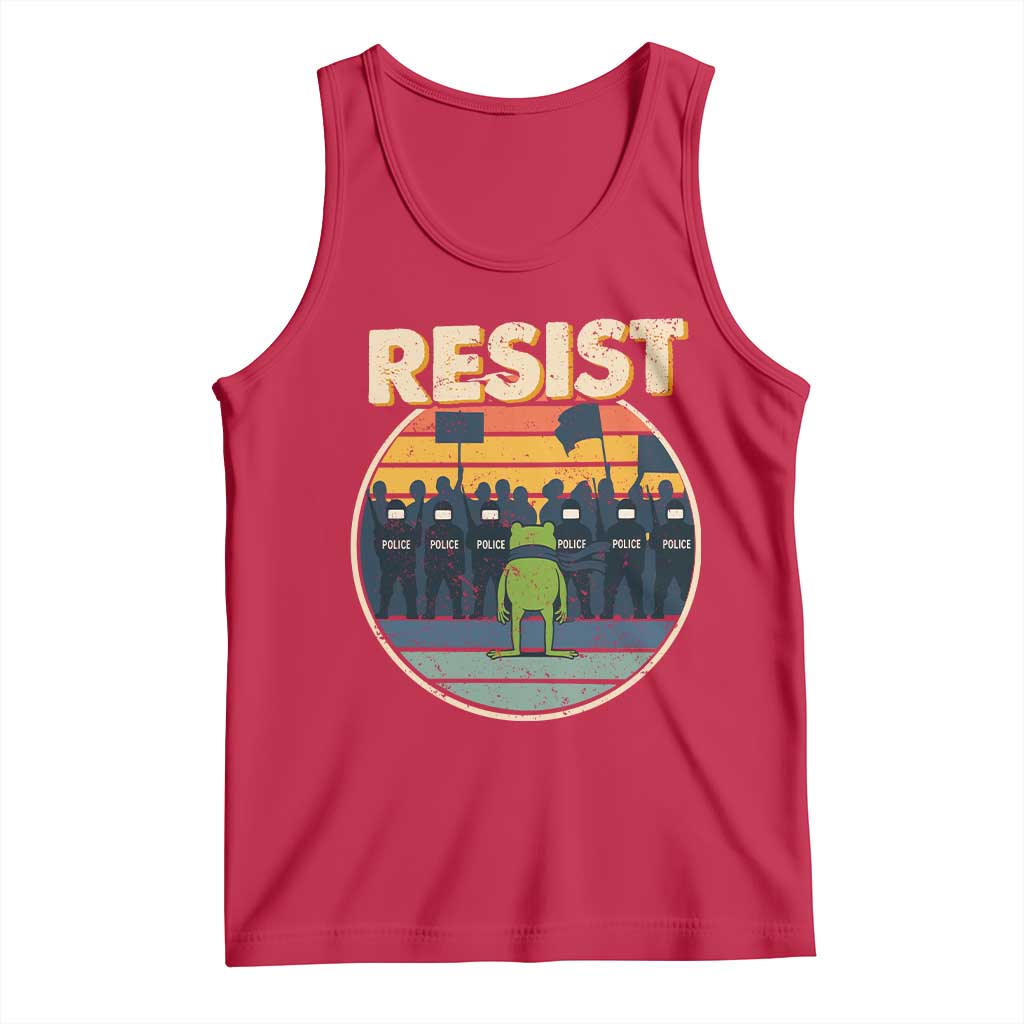 Frog Resist Tank Top Portland Frog Activist Protest Retro Sunset TS11 Red Print Your Wear