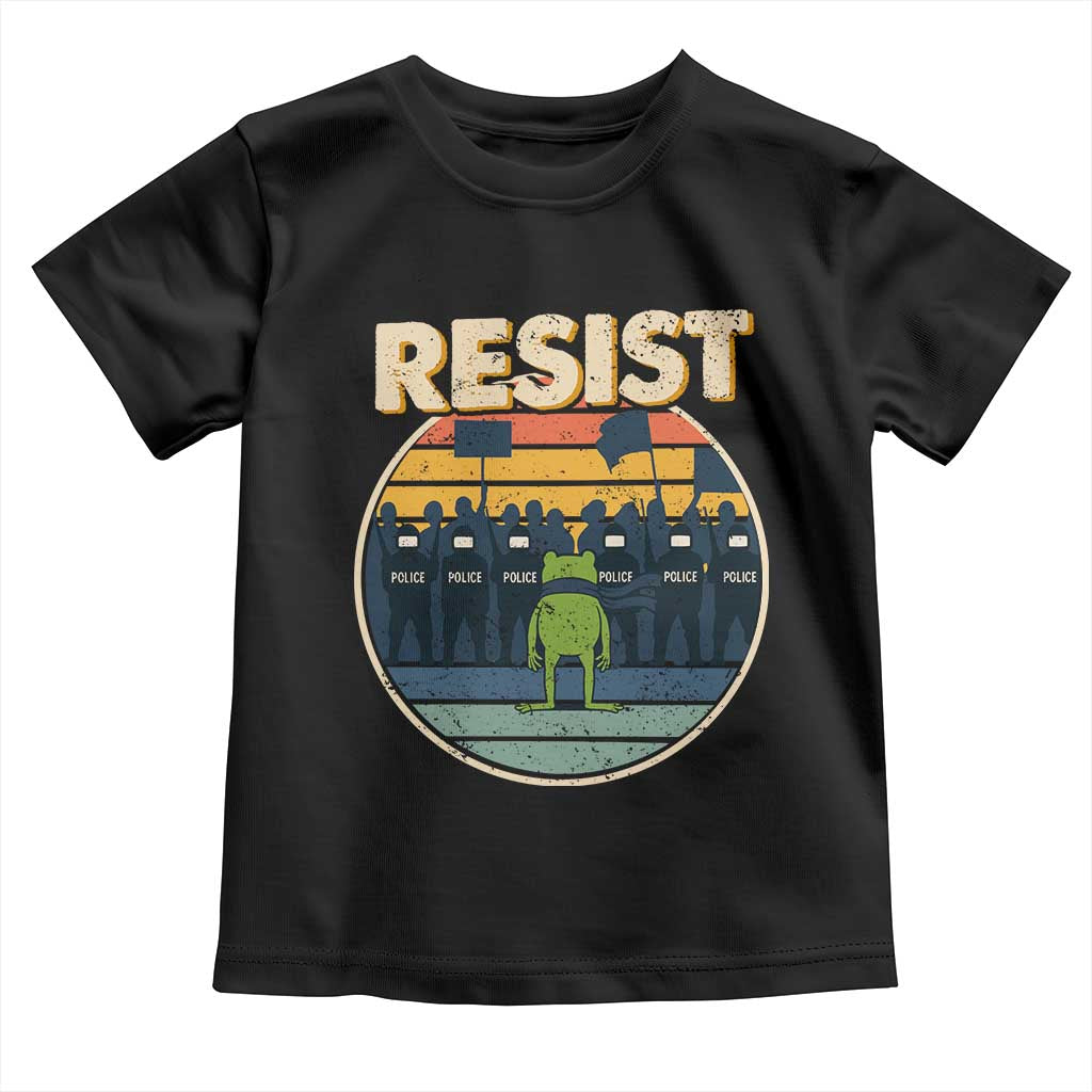 Frog Resist Toddler T Shirt Portland Frog Activist Protest Retro Sunset TS11 Black Print Your Wear