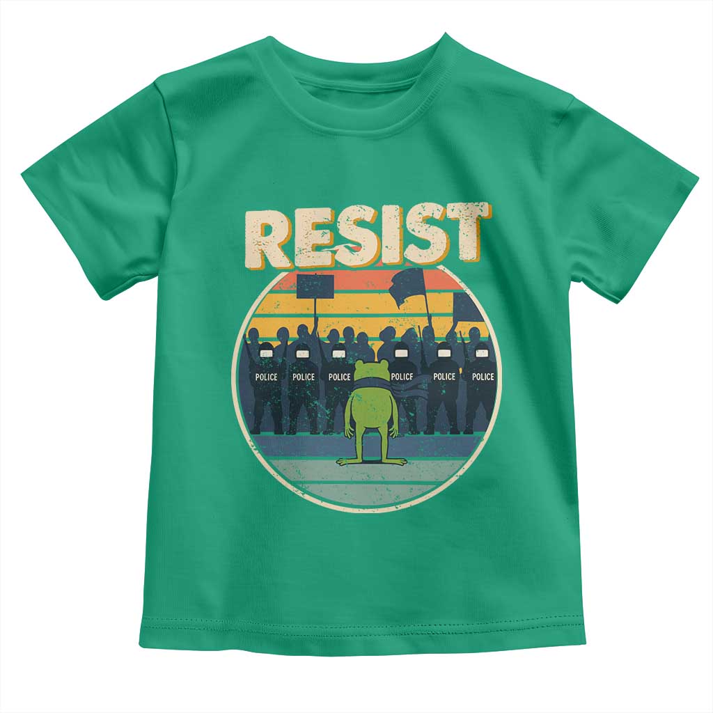 Frog Resist Toddler T Shirt Portland Frog Activist Protest Retro Sunset TS11 Irish Green Print Your Wear