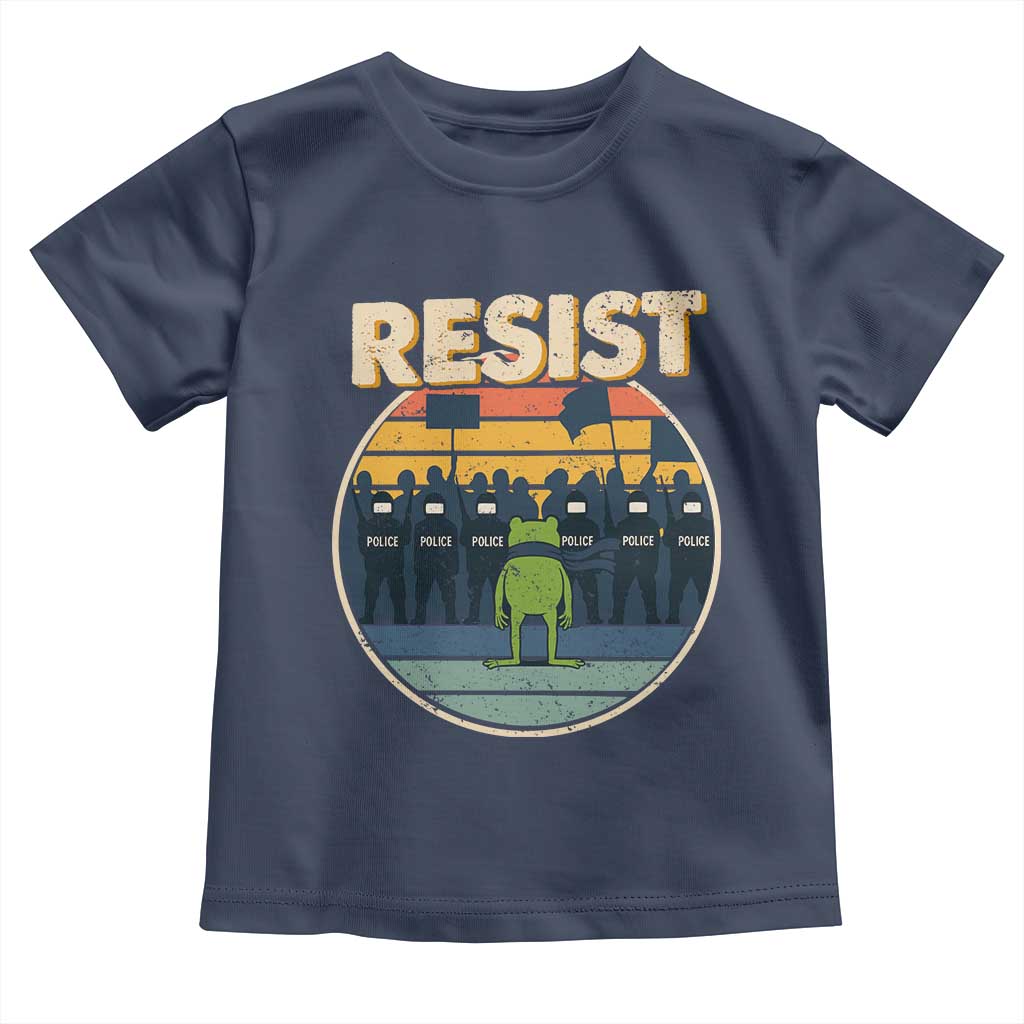 Frog Resist Toddler T Shirt Portland Frog Activist Protest Retro Sunset TS11 Navy Print Your Wear