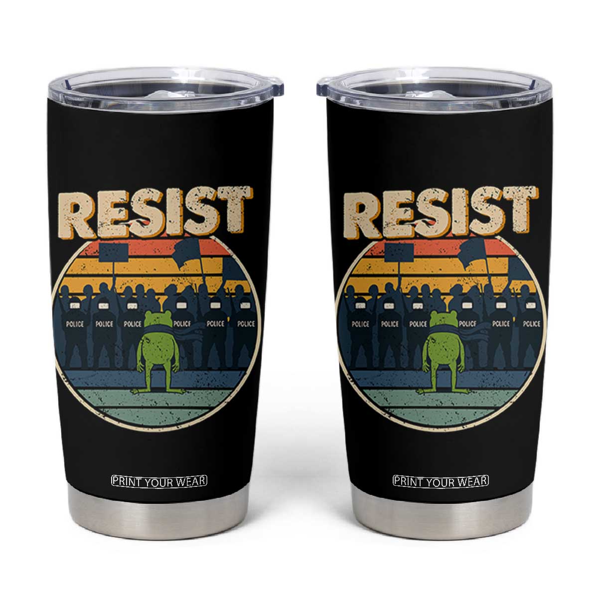 Frog Resist Tumbler Cup Portland Frog Activist Protest Retro Sunset TS11 Black Print Your Wear