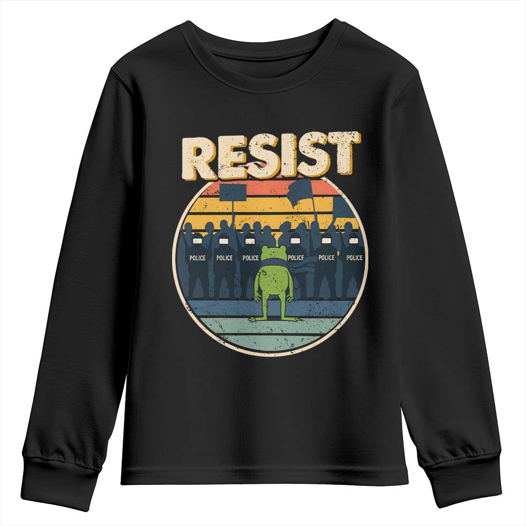 Frog Resist Youth Sweatshirt Portland Frog Activist Protest Retro Sunset TS11 Black Print Your Wear