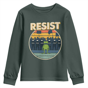 Frog Resist Youth Sweatshirt Portland Frog Activist Protest Retro Sunset TS11 Dark Forest Green Print Your Wear