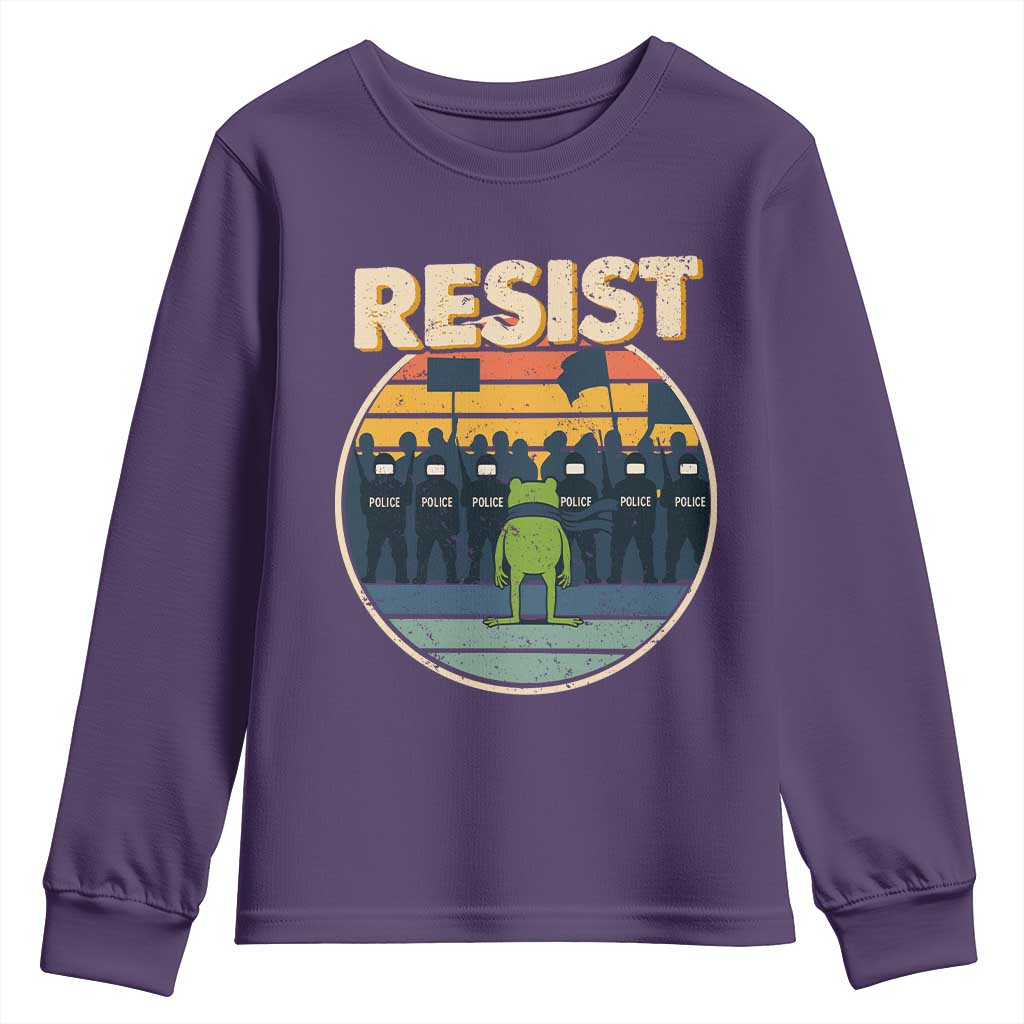 Frog Resist Youth Sweatshirt Portland Frog Activist Protest Retro Sunset TS11 Purple Print Your Wear