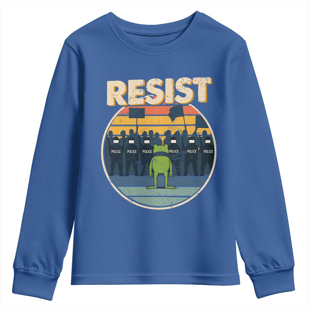 Frog Resist Youth Sweatshirt Portland Frog Activist Protest Retro Sunset TS11 Royal Blue Print Your Wear