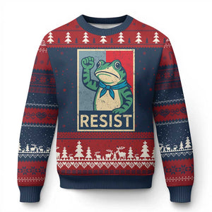 Frog Resist Ugly Christmas Sweater Portland Frog Raised Fist Poster Graphic TS11 Navy Red Print Your Wear