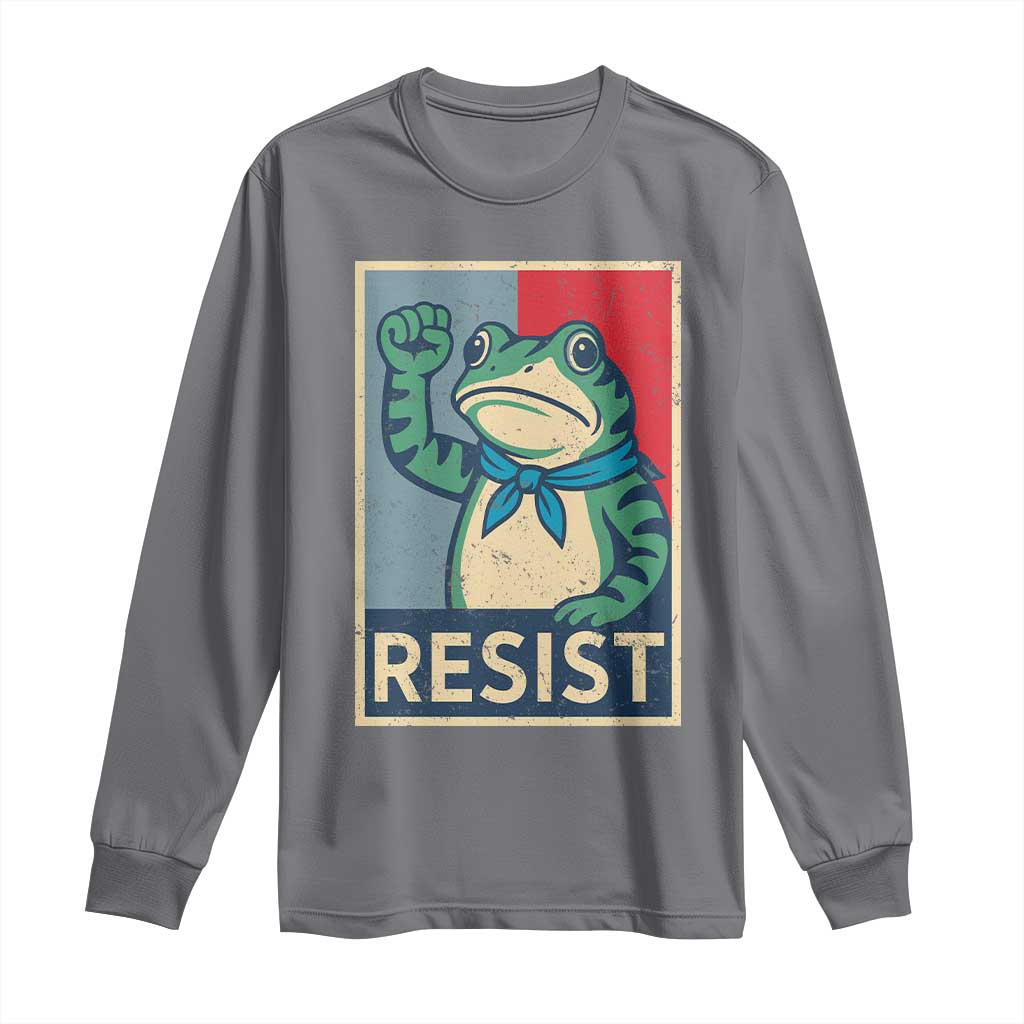 Frog Resist Long Sleeve Shirt Portland Frog Raised Fist Poster Graphic TS11 Charcoal Print Your Wear