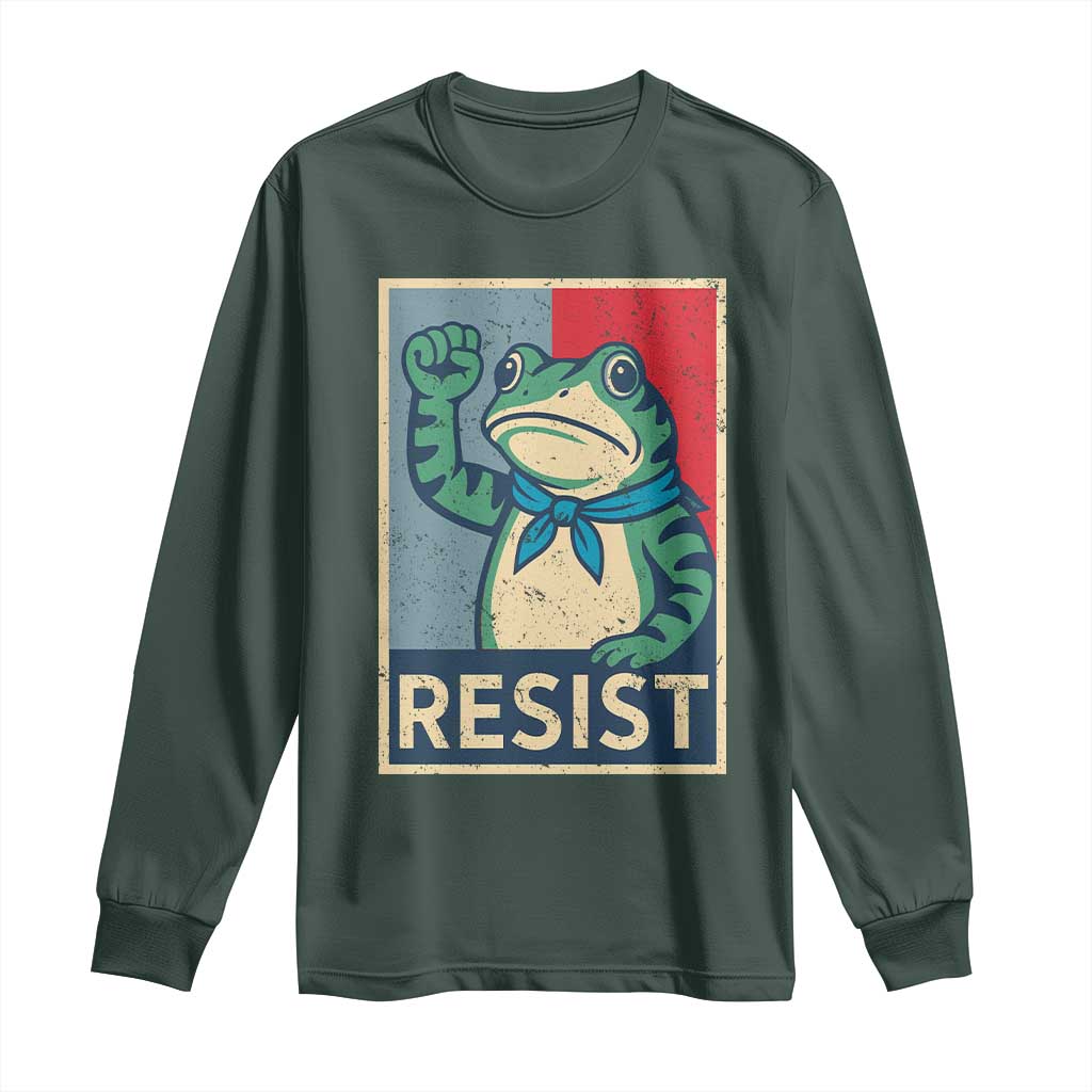 Frog Resist Long Sleeve Shirt Portland Frog Raised Fist Poster Graphic TS11 Dark Forest Green Print Your Wear