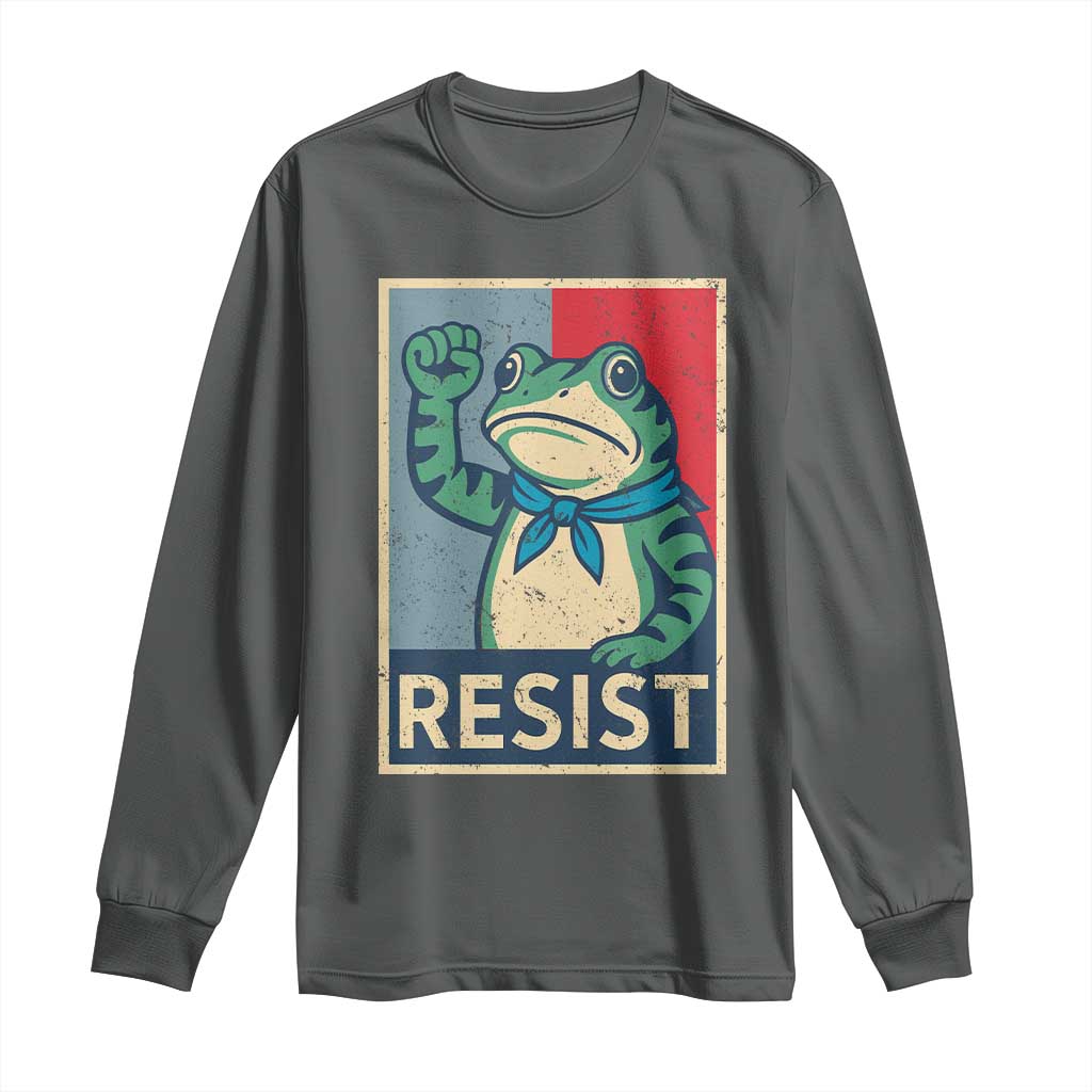 Frog Resist Long Sleeve Shirt Portland Frog Raised Fist Poster Graphic TS11 Dark Heather Print Your Wear