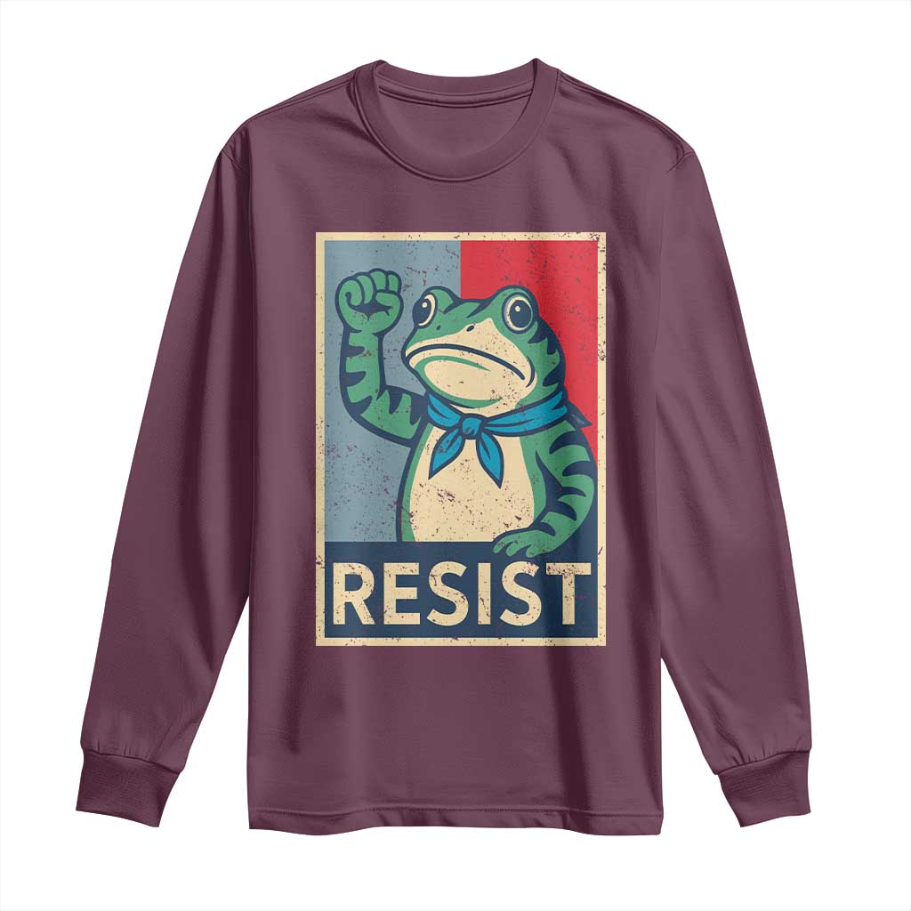 Frog Resist Long Sleeve Shirt Portland Frog Raised Fist Poster Graphic TS11 Maroon Print Your Wear