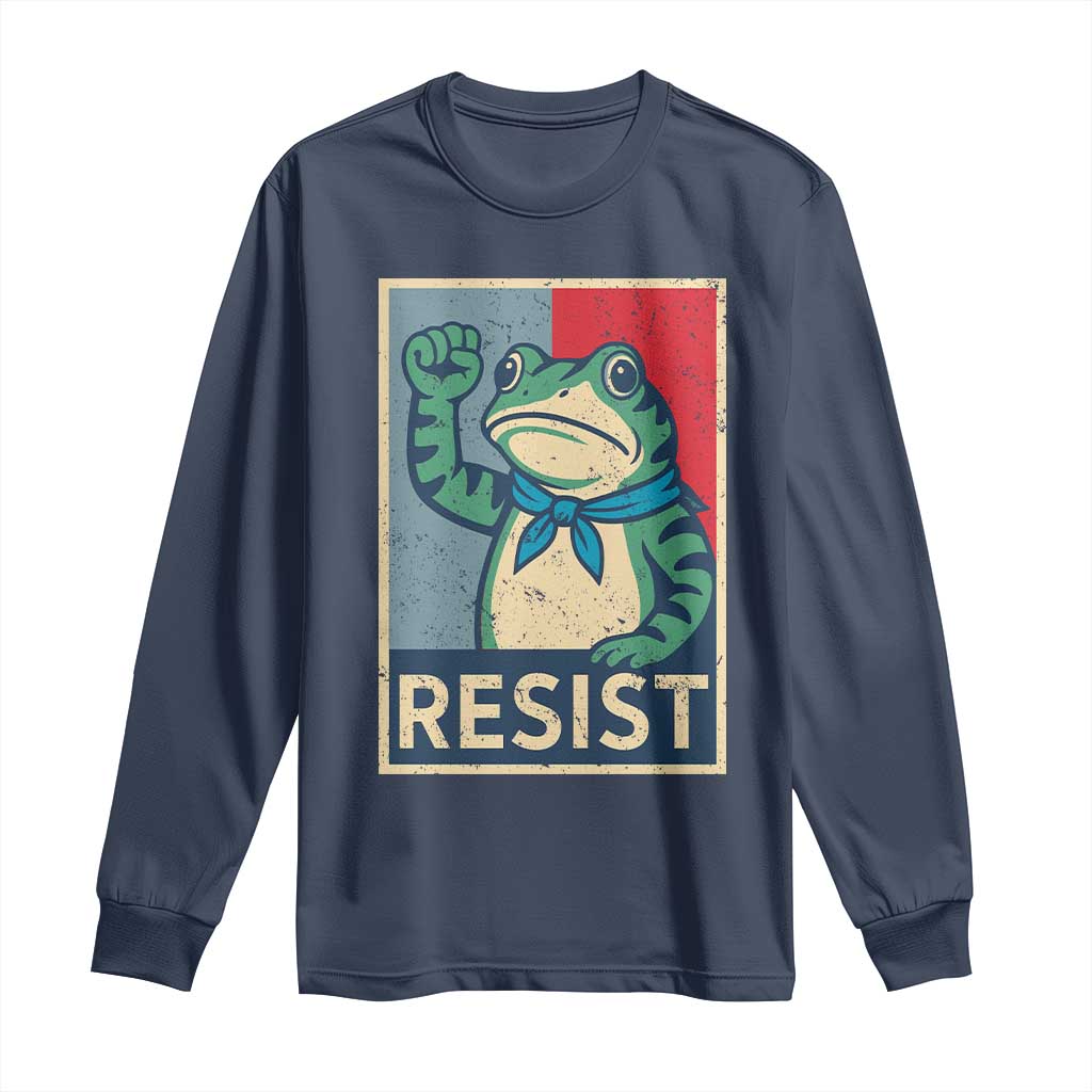 Frog Resist Long Sleeve Shirt Portland Frog Raised Fist Poster Graphic TS11 Navy Print Your Wear