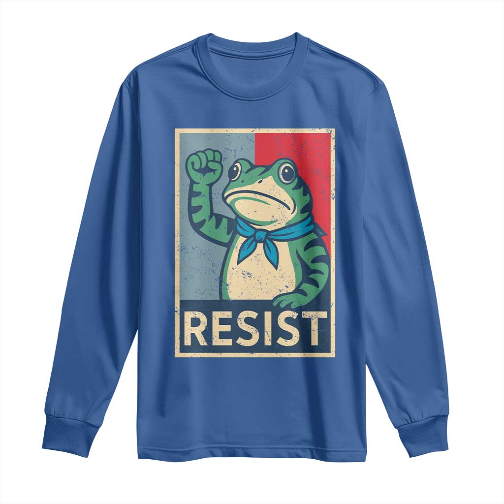 Frog Resist Long Sleeve Shirt Portland Frog Raised Fist Poster Graphic TS11 Royal Blue Print Your Wear