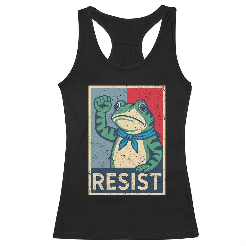 Frog Resist Racerback Tank Top Portland Frog Raised Fist Poster Graphic TS11 Black Print Your Wear
