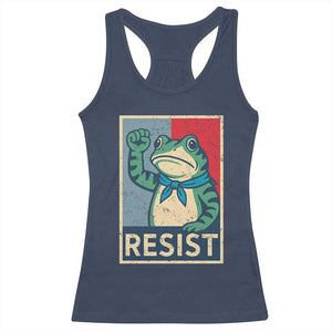 Frog Resist Racerback Tank Top Portland Frog Raised Fist Poster Graphic TS11 Navy Print Your Wear