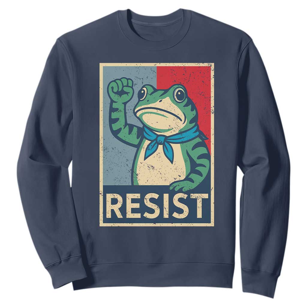 Frog Resist Sweatshirt Portland Frog Raised Fist Poster Graphic TS11 Navy Print Your Wear