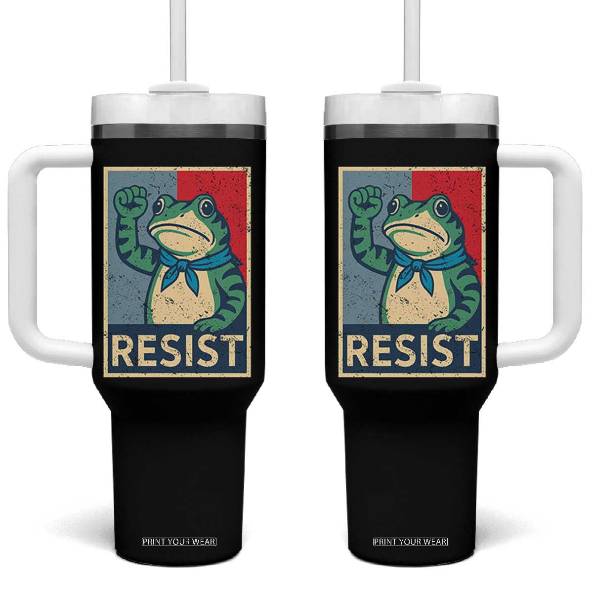 Frog Resist Tumbler With Handle Portland Frog Raised Fist Poster Graphic TS11 One Size: 40 oz Black Print Your Wear