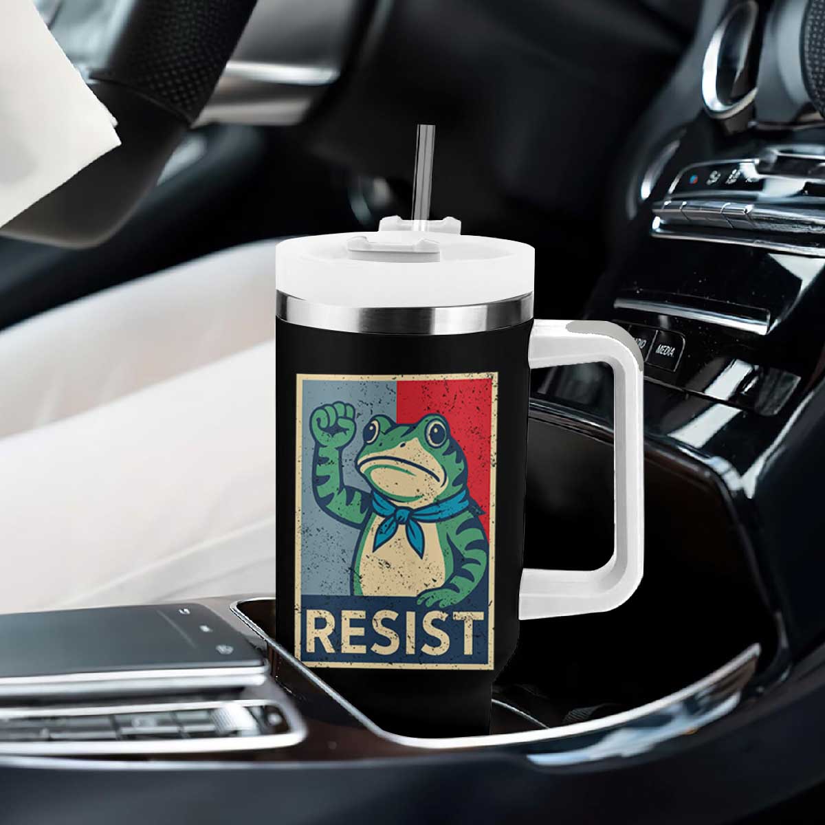 Frog Resist Tumbler With Handle Portland Frog Raised Fist Poster Graphic TS11 Print Your Wear