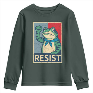 Frog Resist Youth Sweatshirt Portland Frog Raised Fist Poster Graphic TS11 Dark Forest Green Print Your Wear
