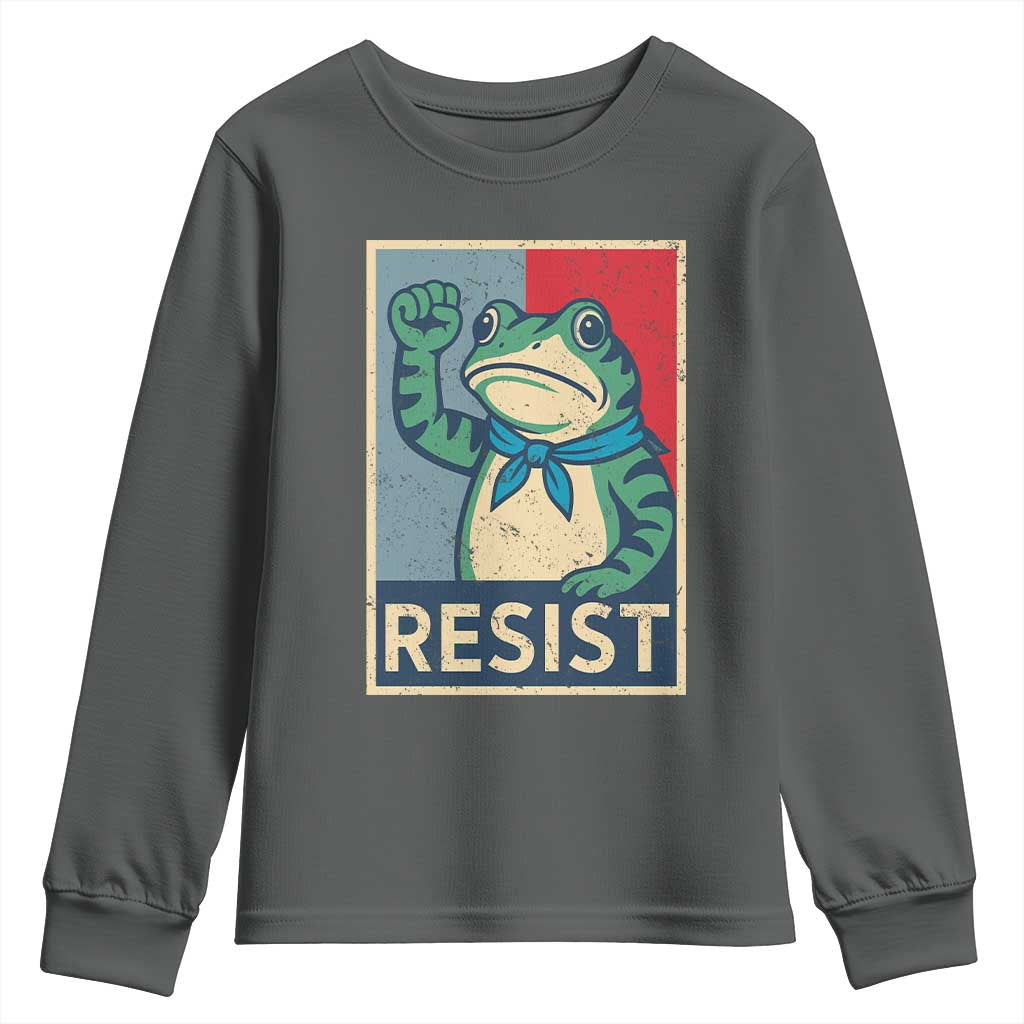 Frog Resist Youth Sweatshirt Portland Frog Raised Fist Poster Graphic TS11 Dark Heather Print Your Wear