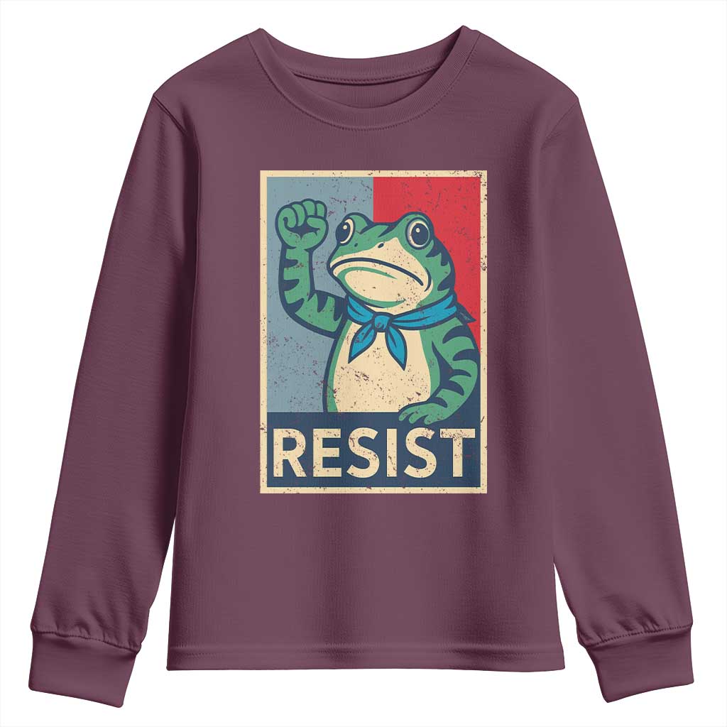 Frog Resist Youth Sweatshirt Portland Frog Raised Fist Poster Graphic TS11 Maroon Print Your Wear