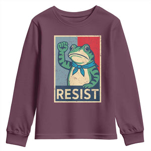 Frog Resist Youth Sweatshirt Portland Frog Raised Fist Poster Graphic TS11 Maroon Print Your Wear