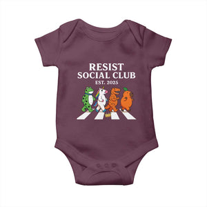 Resist Social Club 2025 Baby Onesie Portland Frog Animals Mascot Walking TS11 Maroon Print Your Wear