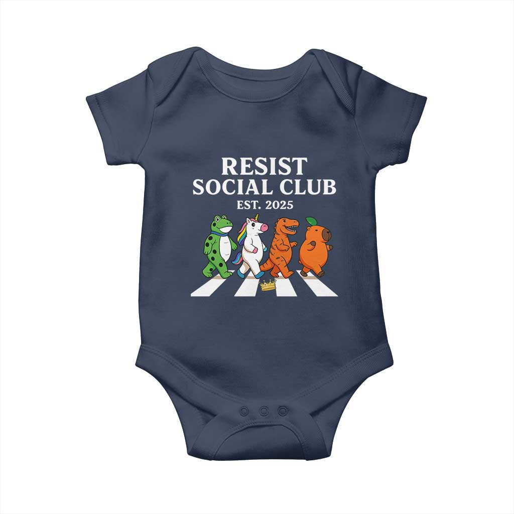 Resist Social Club 2025 Baby Onesie Portland Frog Animals Mascot Walking TS11 Navy Print Your Wear