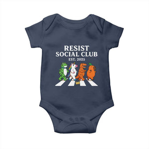 Resist Social Club 2025 Baby Onesie Portland Frog Animals Mascot Walking TS11 Navy Print Your Wear