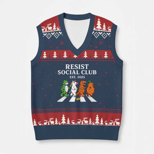 Resist Social Club 2025 V-Neck Knit Sweater Vest Portland Frog Animals Mascot Walking TS11 Navy Red Print Your Wear