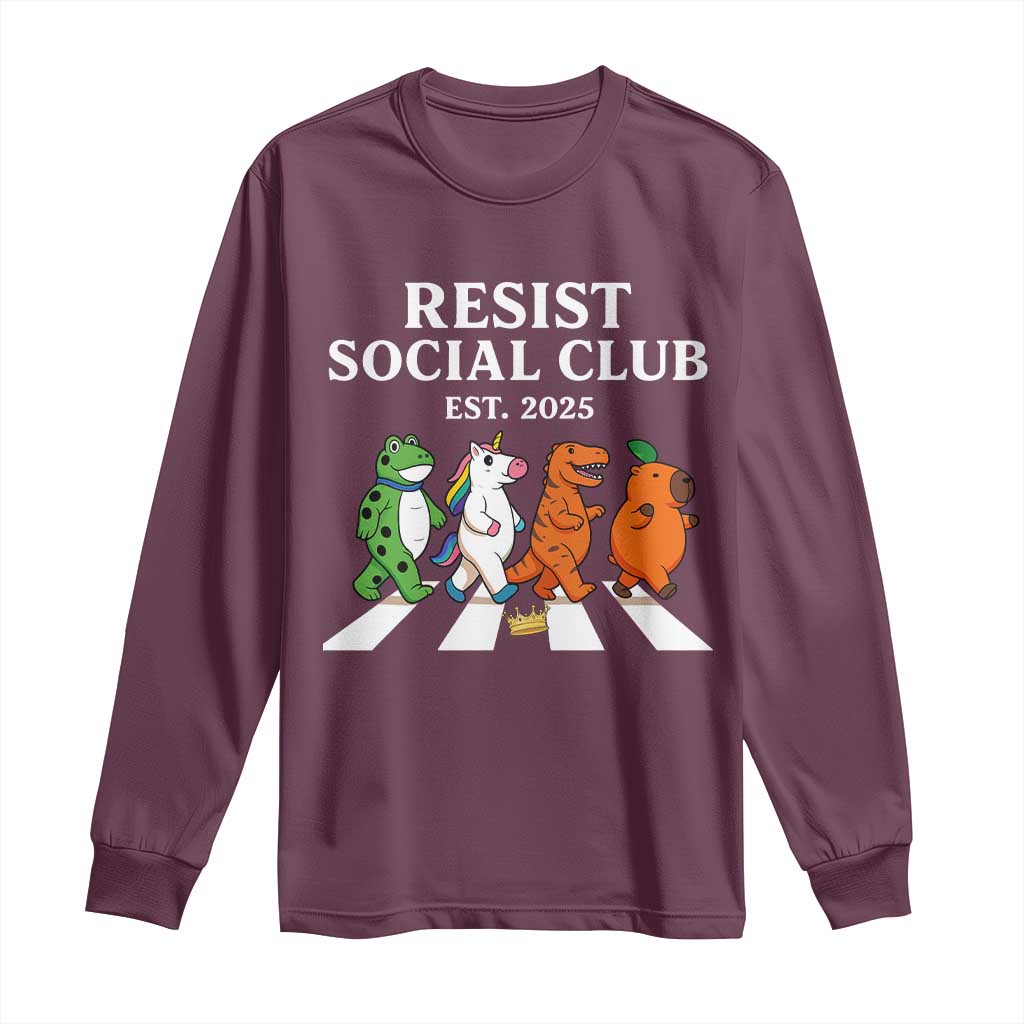 Resist Social Club 2025 Long Sleeve Shirt Portland Frog Animals Mascot Walking TS11 Maroon Print Your Wear